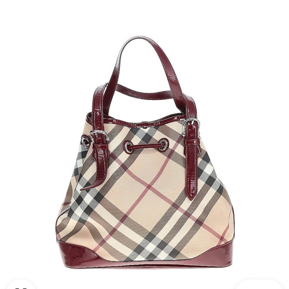 Burberry Checkered Tote Bag with Burgundy Accents Pre Loved